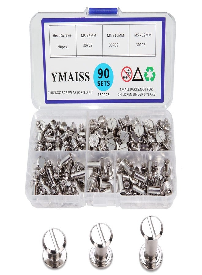 YMAISS 90 Sets Chicago Screws 3 Size 1/4,3/8,1/2in Screw Posts Bookbinding Binding Screw Chicago Button Post Rivets Belt Leather Photo Albums Round Flat Head, Silver Color - Image 1