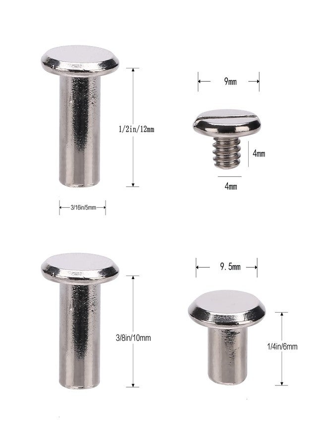 YMAISS 90 Sets Chicago Screws 3 Size 1/4,3/8,1/2in Screw Posts Bookbinding Binding Screw Chicago Button Post Rivets Belt Leather Photo Albums Round Flat Head, Silver Color - Image 2