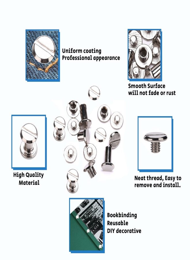 YMAISS 90 Sets Chicago Screws 3 Size 1/4,3/8,1/2in Screw Posts Bookbinding Binding Screw Chicago Button Post Rivets Belt Leather Photo Albums Round Flat Head, Silver Color - Image 3