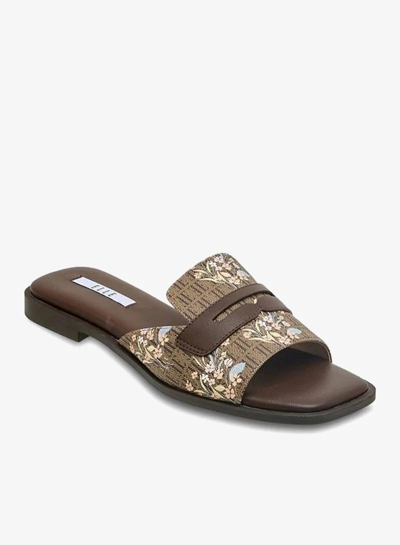 ELLE BROWN Women Monogram Print Slide Sandals for Women | Best Price UAE
