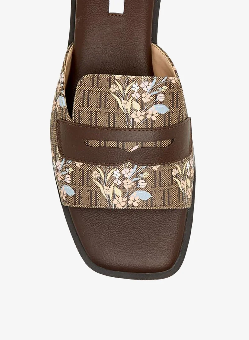 ELLE BROWN Women Monogram Print Slide Sandals for Women | Best Price UAE