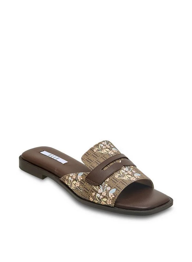 ELLE Women Monogram Print Slide Sandals