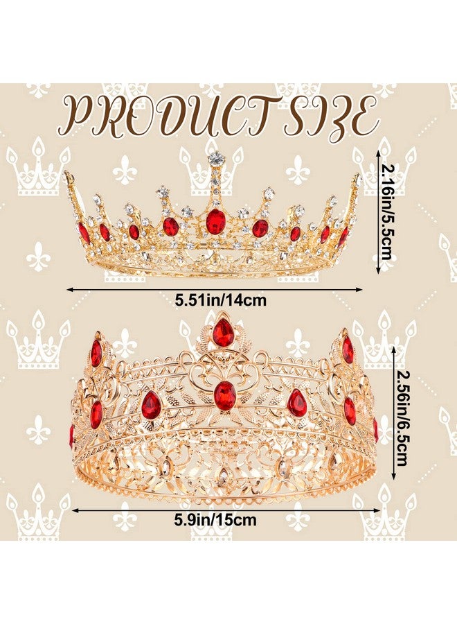 Haomian 2 Pieces Prom King and Queen Crown Set King Crowns for Men Royal Crown with Red Rhinestone Crystal Crowns for Men Women Princess Crown Tiara Costume Headwear for Wedding Birthday Party Costume - Image 2
