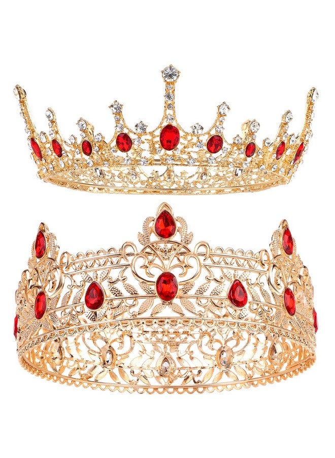 Haomian 2 Pieces Prom King and Queen Crown Set King Crowns for Men Royal Crown with Red Rhinestone Crystal Crowns for Men Women Princess Crown Tiara Costume Headwear for Wedding Birthday Party Costume - Image 1