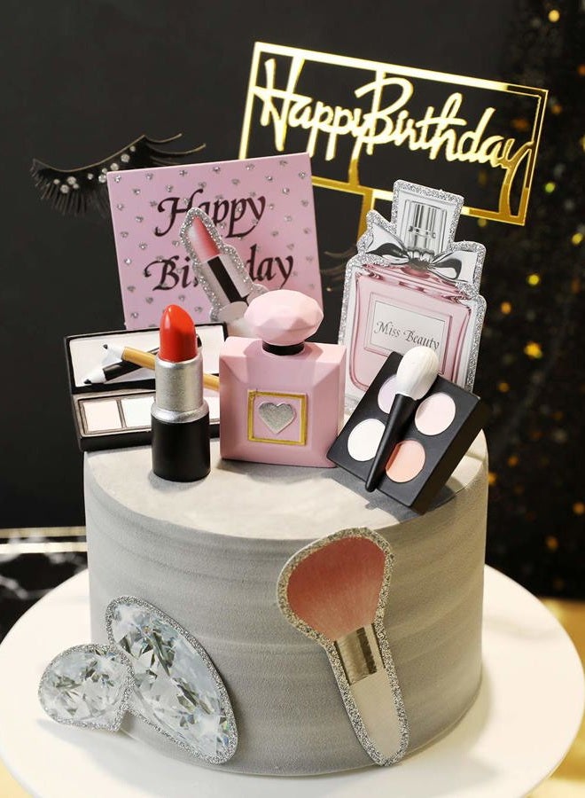 MEMOVAN Makeup Cake Topper 4 Pack, Resin Cosmetics Lipstick Perfume Bottle Eye Shadow Blush Make up Cake Decorations for Bridal Shower Bachelorette Girl Women Spa Salon Themed Birthday Party Supplies - Image 3