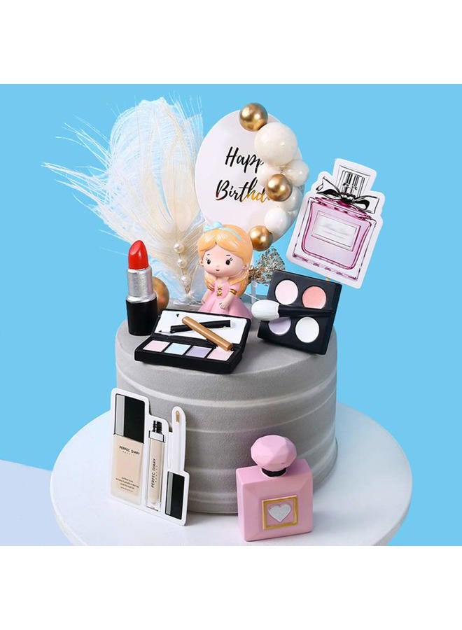 MEMOVAN Makeup Cake Topper 4 Pack, Resin Cosmetics Lipstick Perfume Bottle Eye Shadow Blush Make up Cake Decorations for Bridal Shower Bachelorette Girl Women Spa Salon Themed Birthday Party Supplies - Image 2