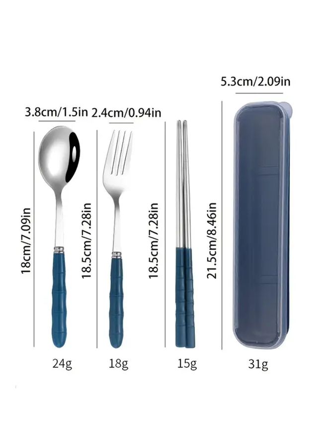 Green 3pcs Stainless Steel Portable Tableware Set Fork Spoon Chopsticks for Outdoor Camping Travel - Image 4