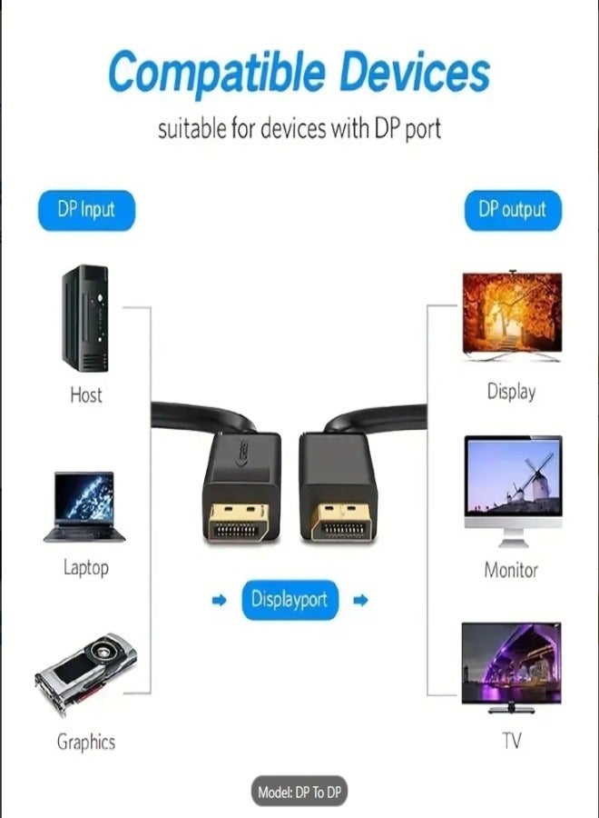 DisplayPort Cable（DP TO DP）3M DisplayPort To Display Port Cable Black Durable Black Design for Gaming, PC, Laptop Setup, Gaming Setup, Sleek Cable Design, Highspeed Connectivity - Image 3