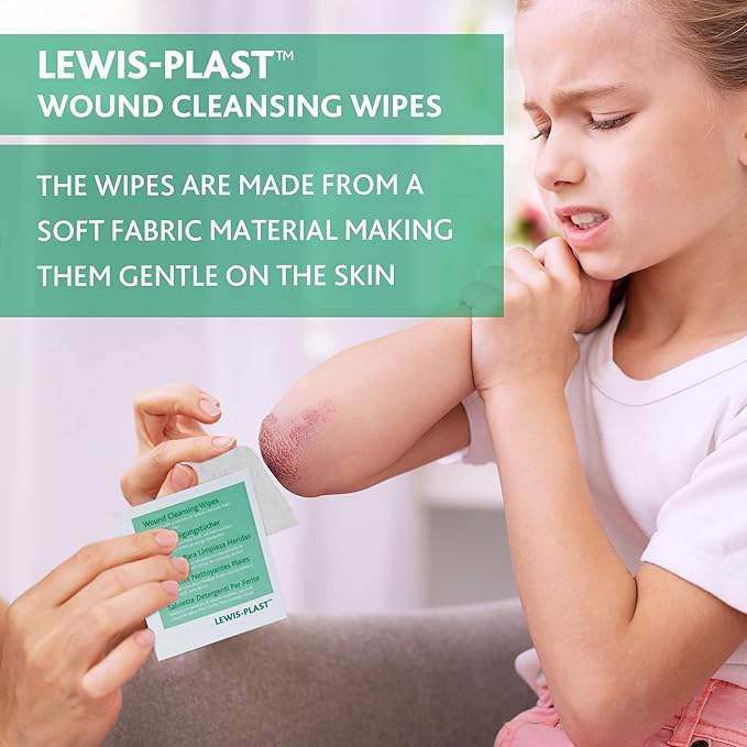 Lewis-Plast LewisPlast Premium Saline Sterile First Aid Alcohol Free Wipes Box of 100 Antiseptic Antibacterial Medical Grade Cleaning Wipe for Wound Cleansing Area Before Injection and Piercing Green - Image 5