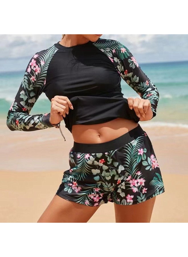 Loquat 2024 European And American Swimsuit Long Sleeve Digital Printing Conservative Women's Split Bikini Swimsuit-Color:Green- - Image 3