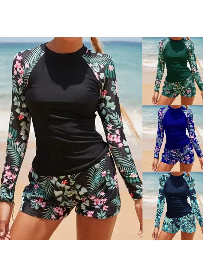 Loquat 2024 European And American Swimsuit Long Sleeve Digital Printing Conservative Women's Split Bikini Swimsuit-Color:Green- - Image 2
