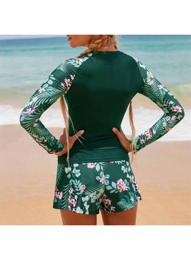 Loquat 2024 European And American Swimsuit Long Sleeve Digital Printing Conservative Women's Split Bikini Swimsuit-Color:Green- - Image 5