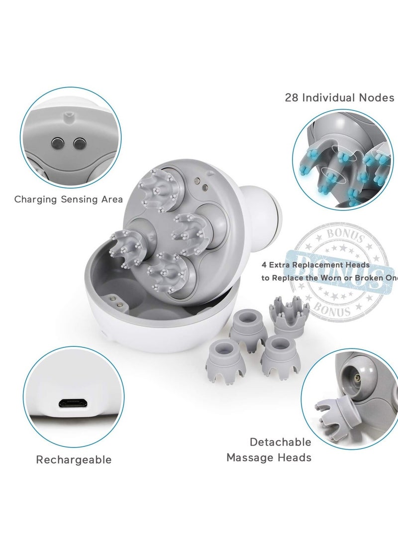 إلترازون مساج الفروة الرأس المحمولة الكهربائية مع جهاز تدليك اليد و 4 رؤوس للتدليك العميق 84 نقطة لتحفيز نمو الشعر وتخفيف التوتر وتدليك الجسم بالكامل - Image 5