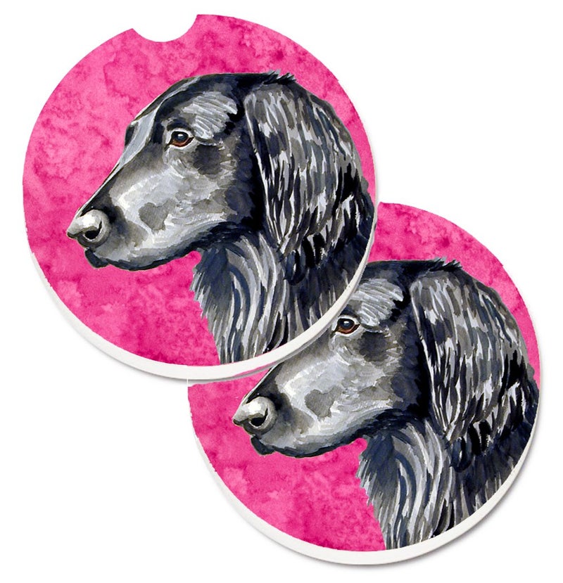 Caroline's Treasures LH9366PKCARC Pink Flat Coated Retriever Set of 2 Cup Holder Car Coasters Absorbent Sandstone Coasters for Car Cup Holders Gifts for Men or Women  Large  Multicolor