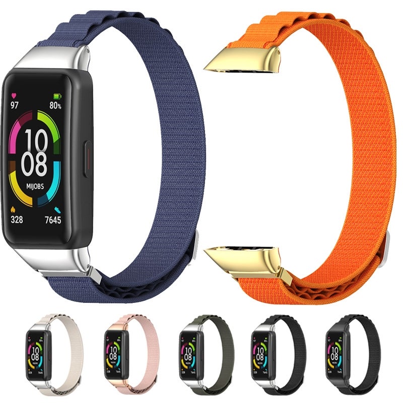 erorex For Huawei Band 6 / Honor Band 6 / 7 Nylon Breathable Watch Band(Black Silver) - Image 3