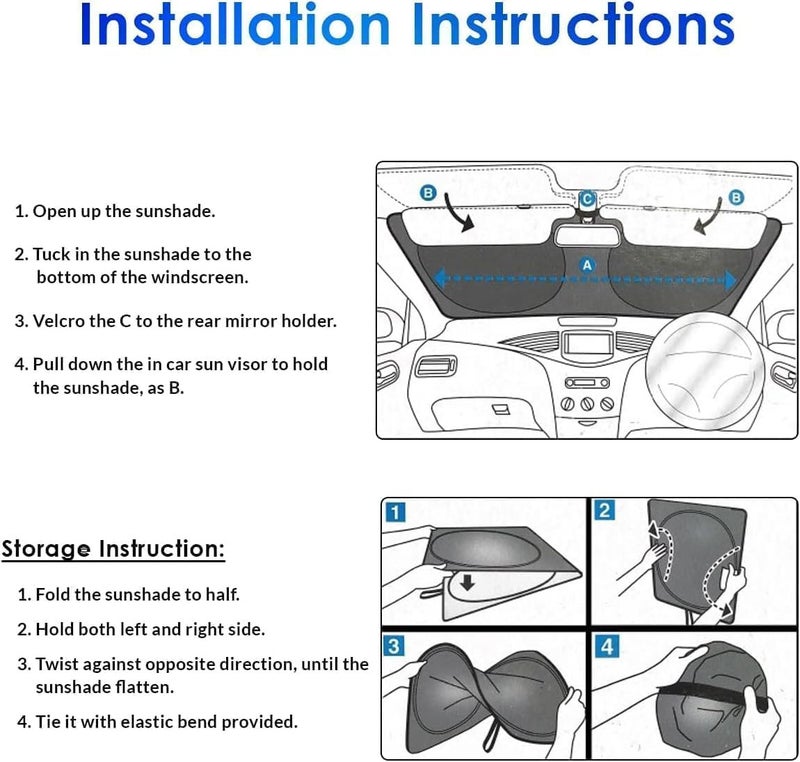 GENESIS Foldable Car Windshield Sunshade for Front Glass – 150 × 75 cm Reflective UV Protection Sun Shade, Heat Reduction Interior Protector with Easy Twist Fold Storage - Image 4
