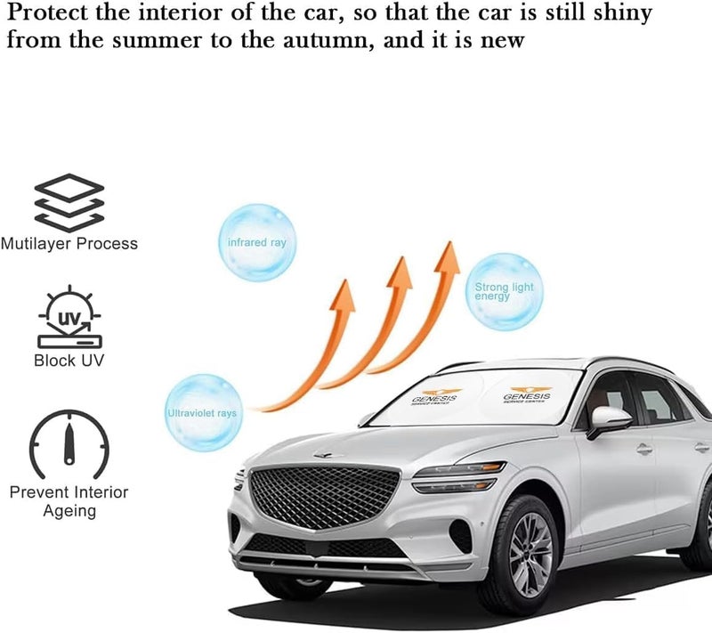 GENESIS Foldable Car Windshield Sunshade for Front Glass – 150 × 75 cm Reflective UV Protection Sun Shade, Heat Reduction Interior Protector with Easy Twist Fold Storage - Image 5