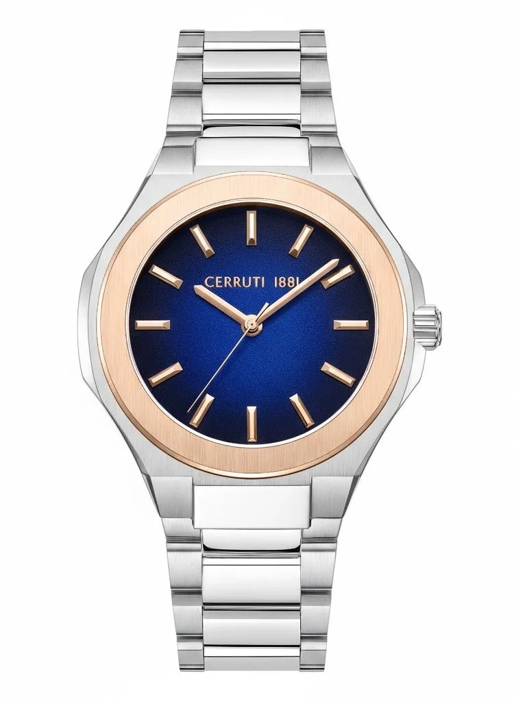 شيروتي 1881 Lucardo Navy Blue Dial Stainless Steel Bracelet Analog Watch for Men, 34mm