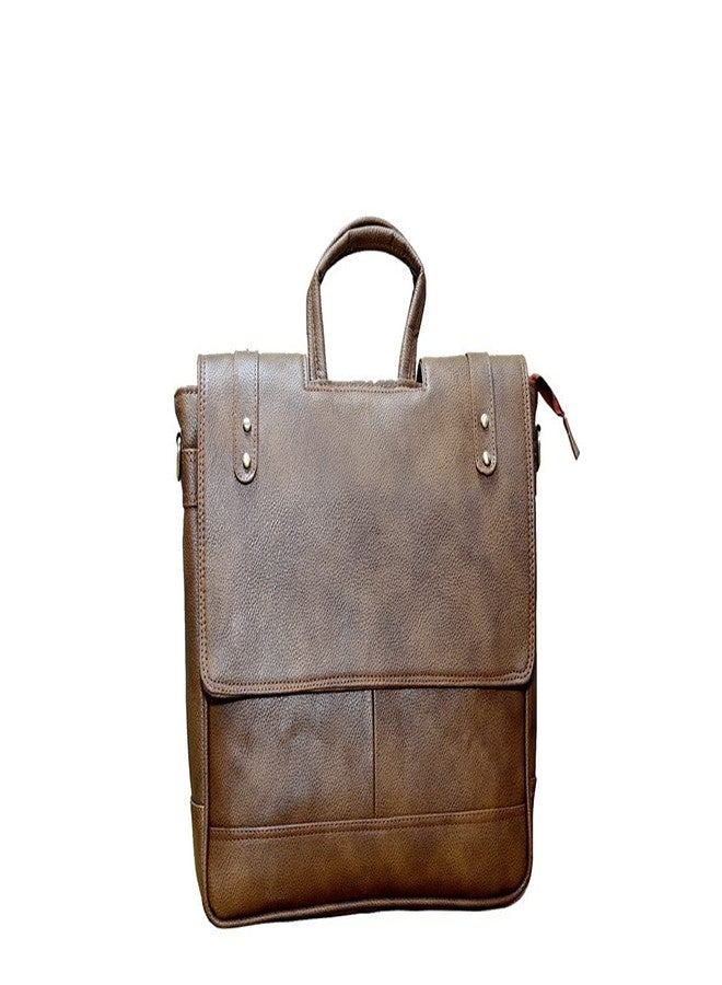 POPREX Men's Tan Genuine NDM Leather Laptop Bag with 2 Compartments, Zipper Closure, One Zip Pocket Outside, AsjustableBbelt and Expandable Sides. - Image 1