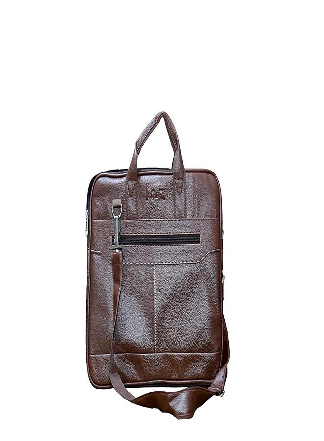 POPREX Men's Tan Genuine NDM Leather Laptop Bag with 2 Compartments, Zipper Closure, One Zip Pocket Outside, AsjustableBbelt and Expandable Sides. - Image 2