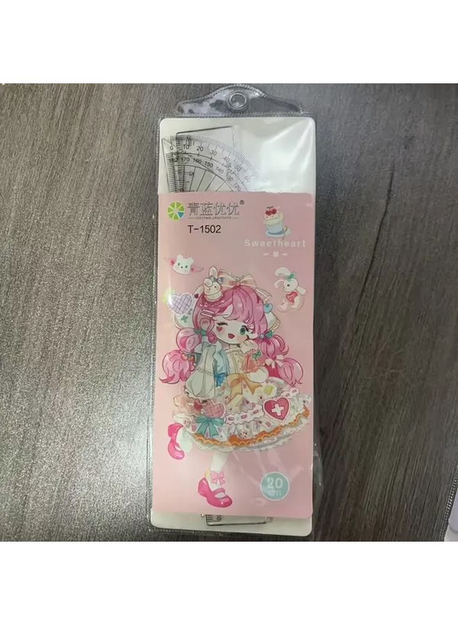 Green Ruler Isosceles Right Triangle Protractor Wave Edge Straight Line Drawing Tool - Image 4