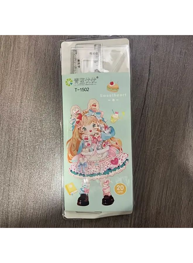 Green Ruler Isosceles Right Triangle Protractor Wave Edge Straight Line Drawing Tool - Image 1