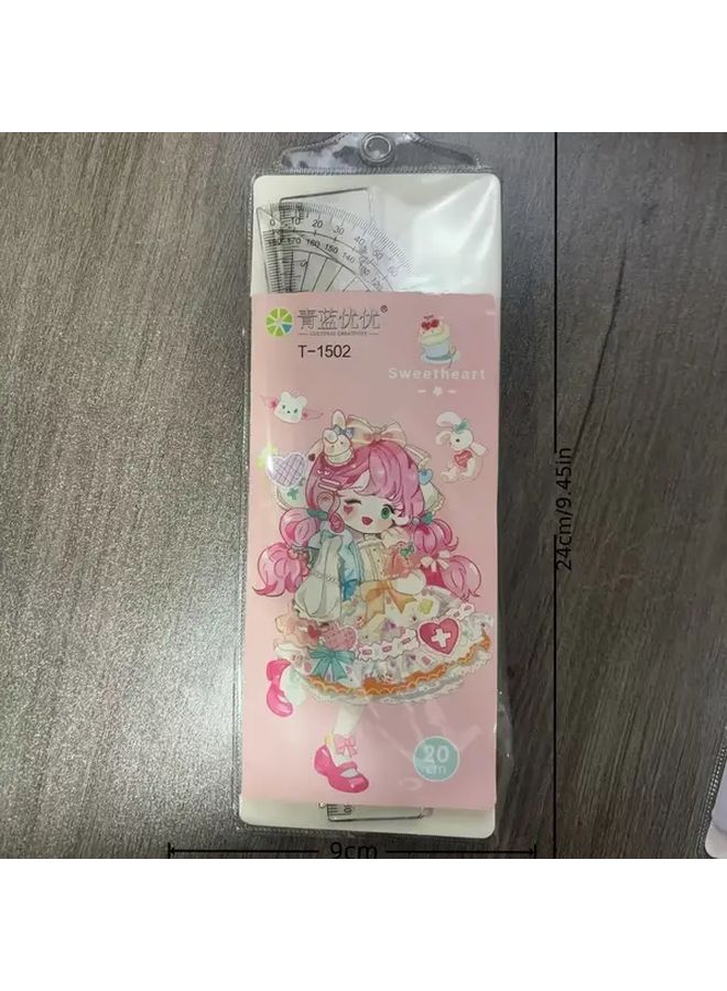 Green Ruler Isosceles Right Triangle Protractor Wave Edge Straight Line Drawing Tool - Image 3