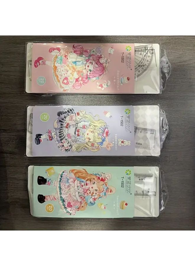 Green Ruler Isosceles Right Triangle Protractor Wave Edge Straight Line Drawing Tool - Image 2