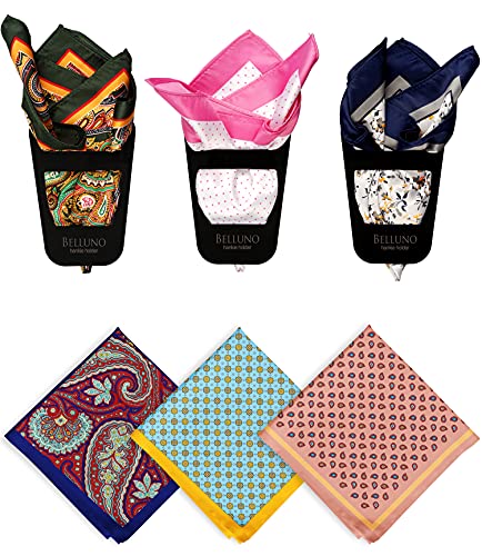 BELLUNO Pocket Square 6 pcs with 3 Folds Holders, Penetrating Printed Handkerchiefs Set for Men - Image 1