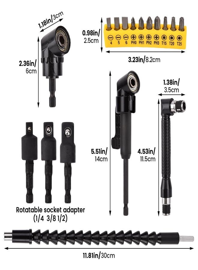 Tookie 17Pcs Flexible Drill Bit Extension, with 3pcs Rotatable Socket Adapter, 2Pcs Hex Shank 105° Right Angle Drill Attachment, 10pcs Short Screwdriver Bit, 90° Angled Bits and Bendable Drill Bit Extension - Image 3