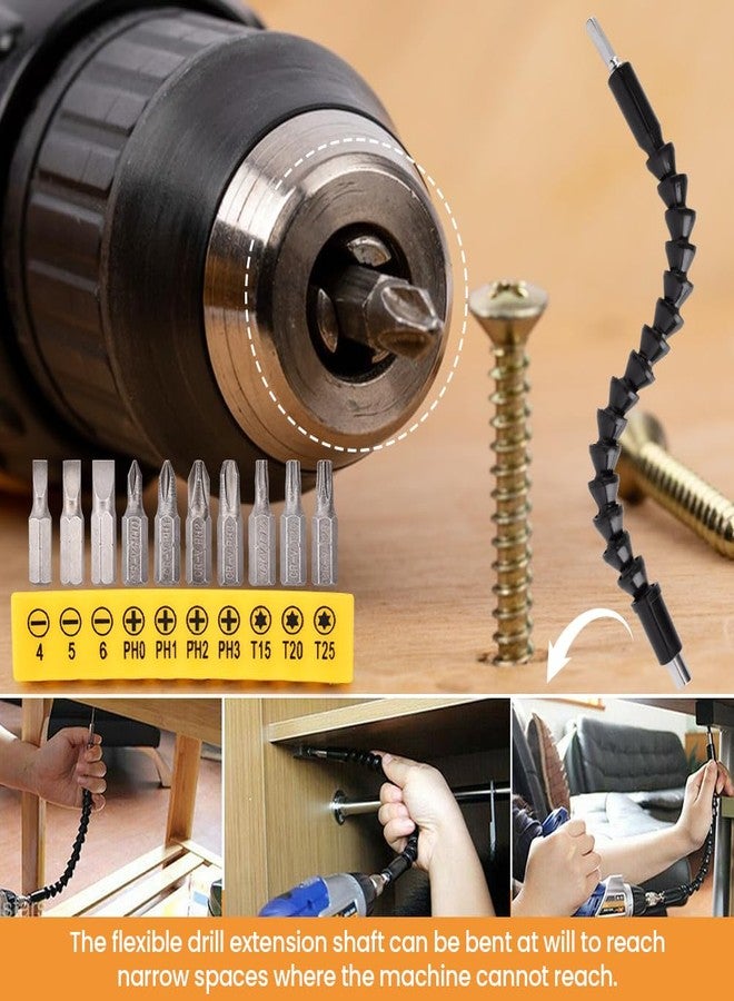 Tookie 17Pcs Flexible Drill Bit Extension, with 3pcs Rotatable Socket Adapter, 2Pcs Hex Shank 105° Right Angle Drill Attachment, 10pcs Short Screwdriver Bit, 90° Angled Bits and Bendable Drill Bit Extension - Image 5