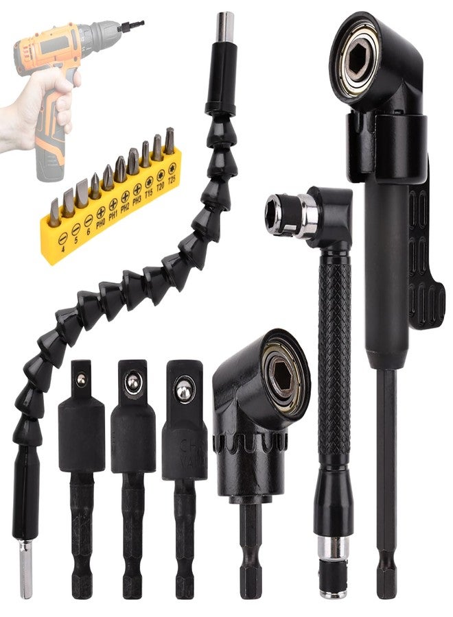 Tookie 17Pcs Flexible Drill Bit Extension, with 3pcs Rotatable Socket Adapter, 2Pcs Hex Shank 105° Right Angle Drill Attachment, 10pcs Short Screwdriver Bit, 90° Angled Bits and Bendable Drill Bit Extension - Image 2