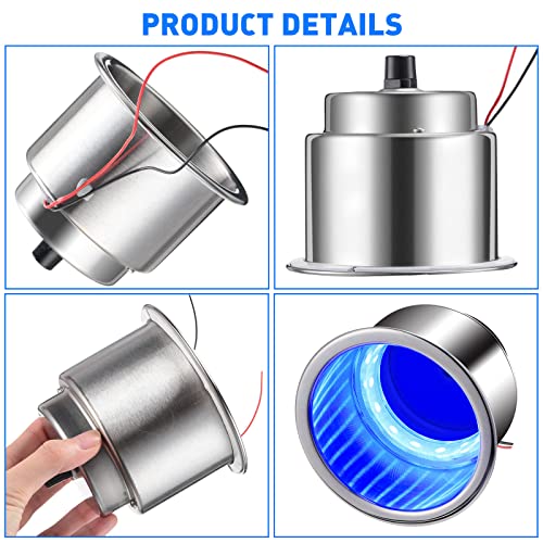 Yexiya 6 Pcs LED Cup Holder Marine Cup Drink Holder Stainless Steel Cup Holders Insert with Drain for Boat Yacht Car Camper Truck RV, Blue Lights - Image 3