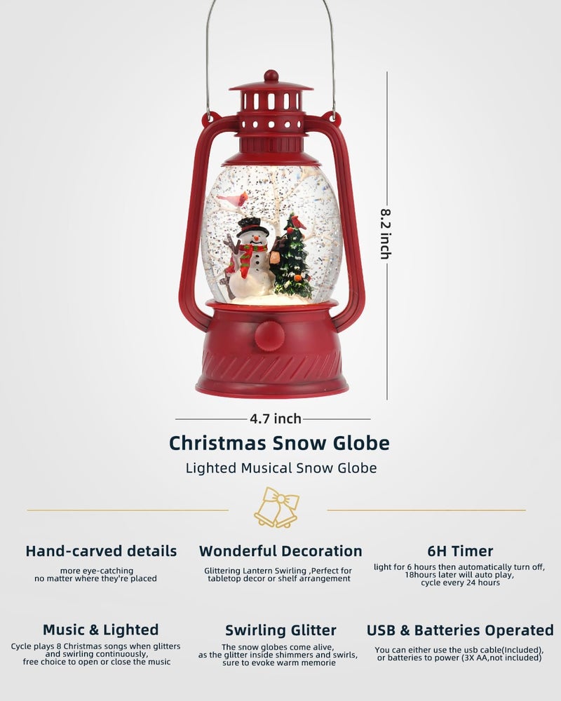 EDDORUNNING Christmas Decor Christmas Snow Globe Lantern,Snowman Lighted Snow Globes Musical with Swirling Glitter, Battery Powered Christmas Decorations Indoor for Home - Image 3