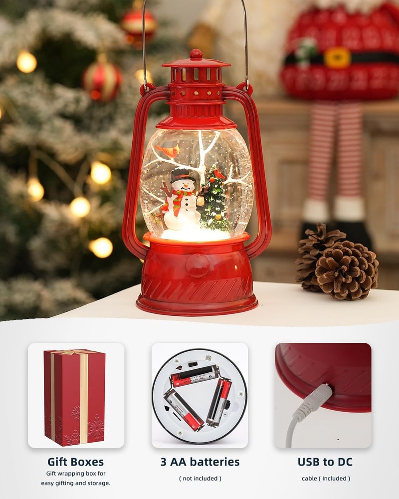 EDDORUNNING Christmas Decor Christmas Snow Globe Lantern,Snowman Lighted Snow Globes Musical with Swirling Glitter, Battery Powered Christmas Decorations Indoor for Home - Image 4
