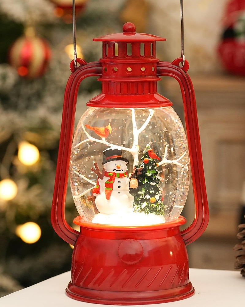 EDDORUNNING Christmas Decor Christmas Snow Globe Lantern,Snowman Lighted Snow Globes Musical with Swirling Glitter, Battery Powered Christmas Decorations Indoor for Home - Image 1