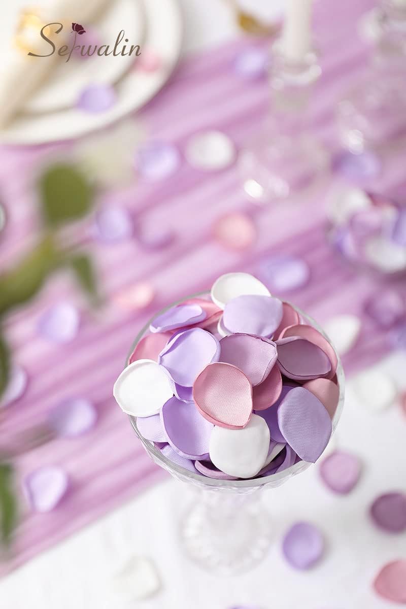 Serwalin 300Pcs Silk Rose Petals Artificial Flower Petals for Weddings Proposal Purple Pink Petals for Romantic Night Flower Girl Petals for Wedding Bridal Shower Table Decor (4 Color Mixes) - Image 2