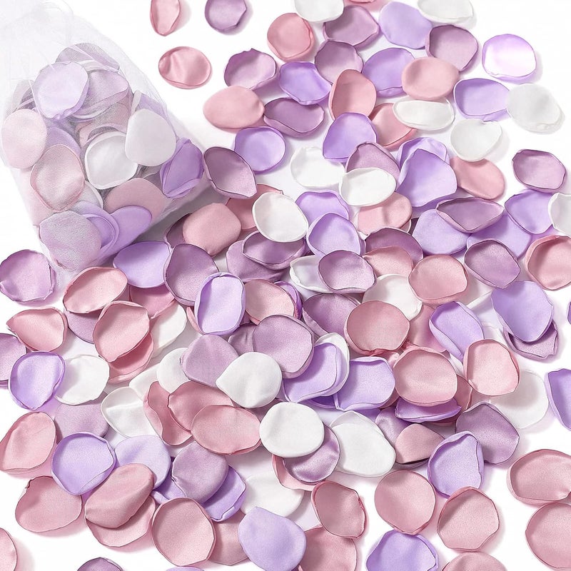 Serwalin 300Pcs Silk Rose Petals Artificial Flower Petals for Weddings Proposal Purple Pink Petals for Romantic Night Flower Girl Petals for Wedding Bridal Shower Table Decor (4 Color Mixes) - Image 1