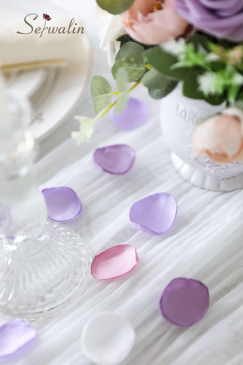 Serwalin 300Pcs Silk Rose Petals Artificial Flower Petals for Weddings Proposal Purple Pink Petals for Romantic Night Flower Girl Petals for Wedding Bridal Shower Table Decor (4 Color Mixes) - Image 3