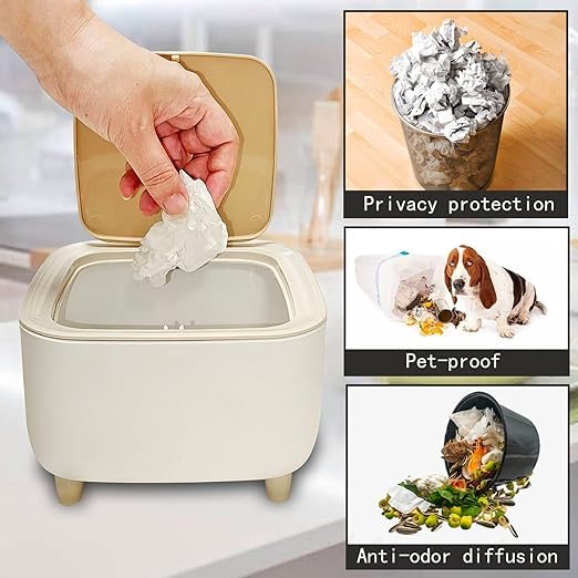 BLURISM Pushbutton Mini Desktop Dustbin with lid Small Trash Bin Desktop Waste Bins Trumpet Desktops Mini Creative Covered Kitchen Living Room Trash Can Rolling Cover Type Desktop - Image 5