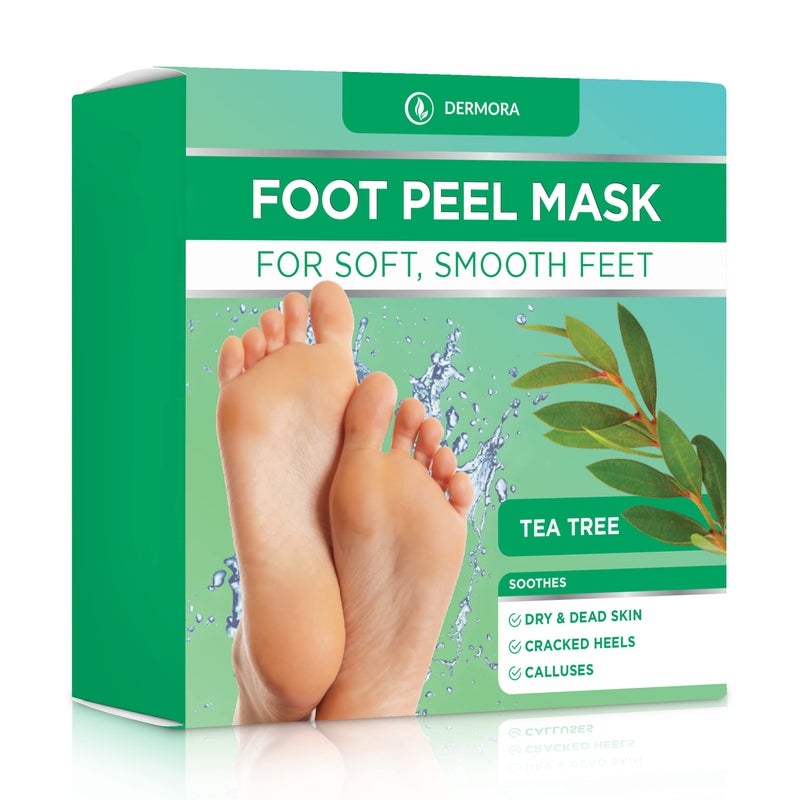 DERMORA Foot Peel Mask Skin Exfoliating Foot Masks Dry Cracked Feet Callus Dead Skin Remover Baby Soft Feet Tea Tree Scent Pack of 2 Regular