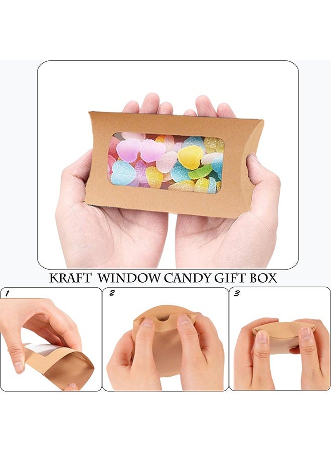 جي دي ٢٠ كيس هدايا ورقي كرافت قابل لإعادة الاستخدام مع نوافذ، علب صغيرة قابلة للطي على شكل وسادة لتغليف الحلويات والشوكولاتة والمجوهرات وحفلات الزفاف ومتاجر البيع بالتجزئة وهدايا الحفلات - Image 4