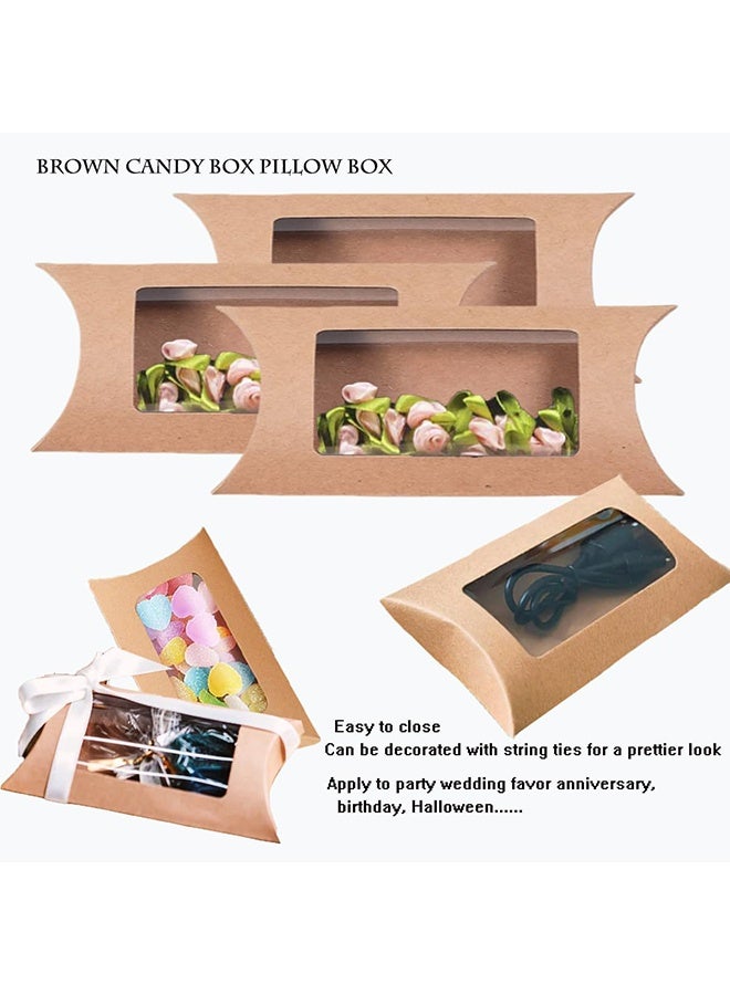 جي دي ٢٠ كيس هدايا ورقي كرافت قابل لإعادة الاستخدام مع نوافذ، علب صغيرة قابلة للطي على شكل وسادة لتغليف الحلويات والشوكولاتة والمجوهرات وحفلات الزفاف ومتاجر البيع بالتجزئة وهدايا الحفلات - Image 3