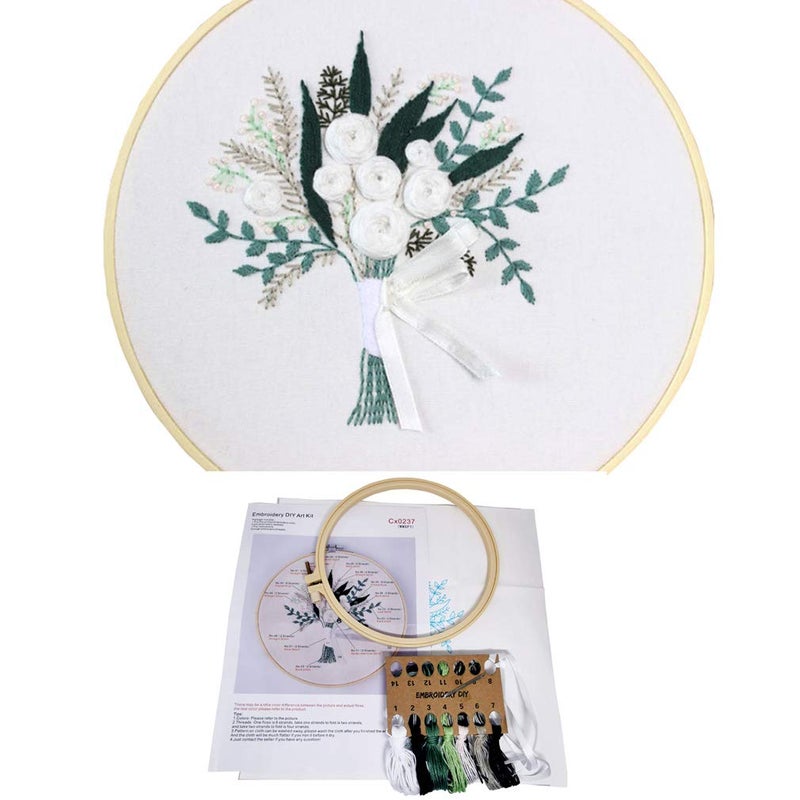 SUQUUB 3 Sets Embroidery Starter Kit with Pattern and Instructions,Cross Stitch Beginner Kits with Frame,3 Plastic Embroidery Hoops,3 Embroidery Clothes and Color Threads (3 X Flower Pattern) - Image 3