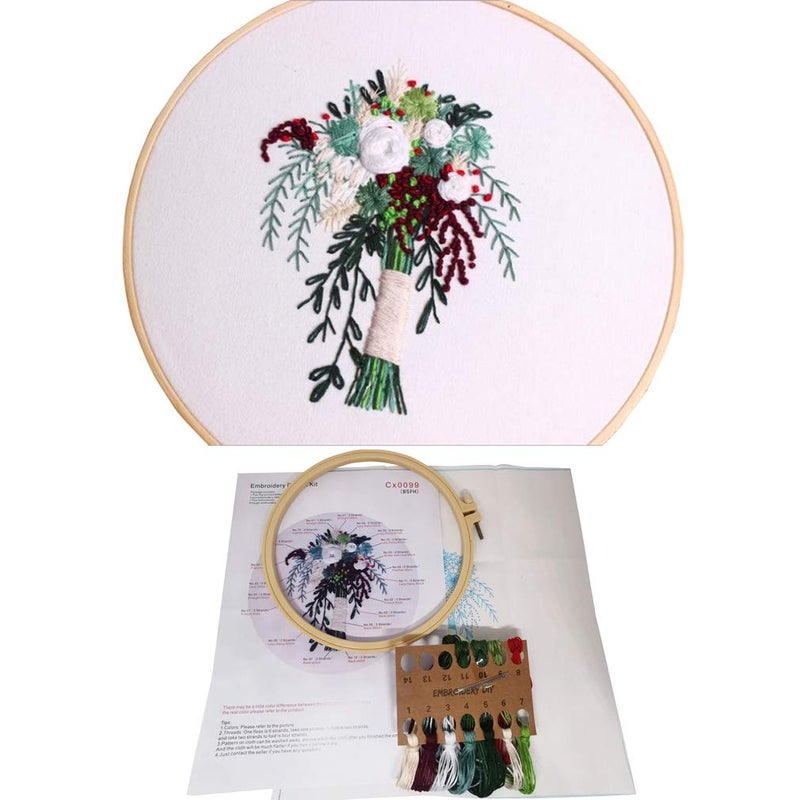 SUQUUB 3 Sets Embroidery Starter Kit with Pattern and Instructions,Cross Stitch Beginner Kits with Frame,3 Plastic Embroidery Hoops,3 Embroidery Clothes and Color Threads (3 X Flower Pattern) - Image 4