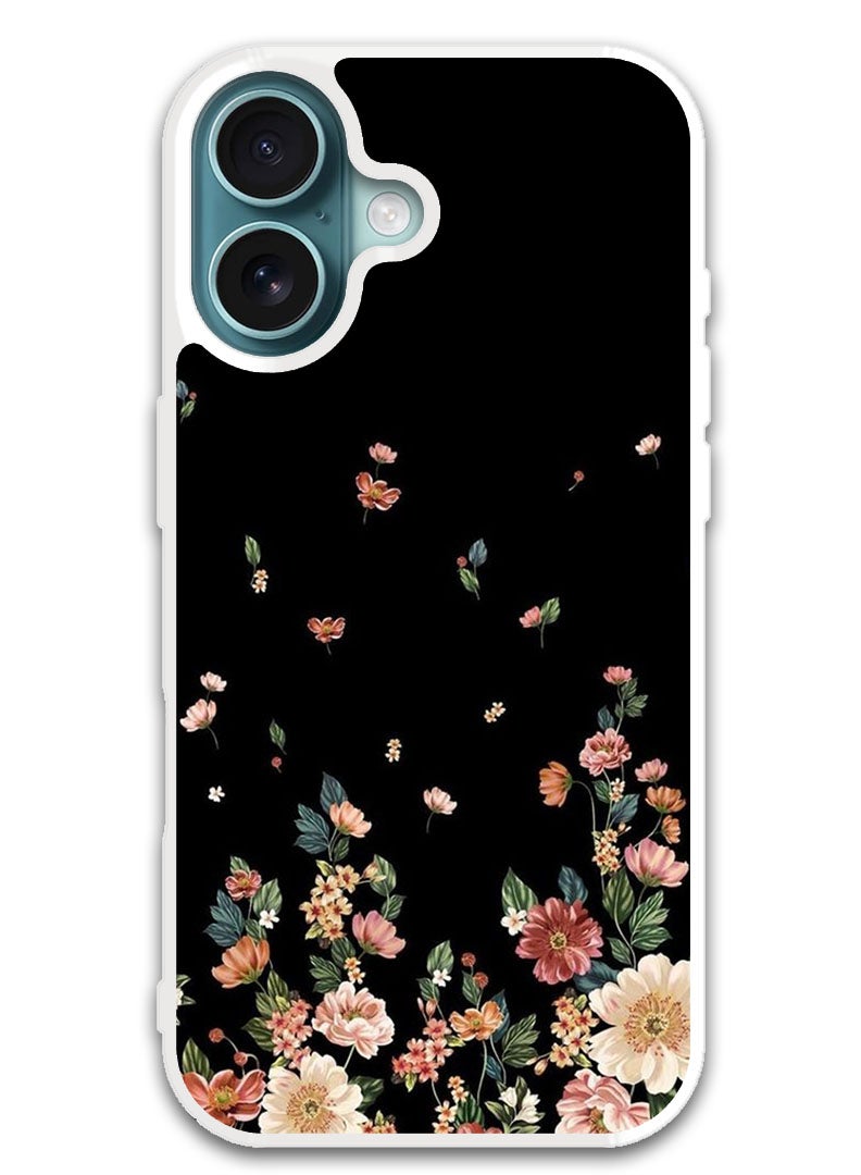 Theodor Protective Case Cover For APPLE IPHONE 16 Flowers in Black Background (White Bumper) - Image 1