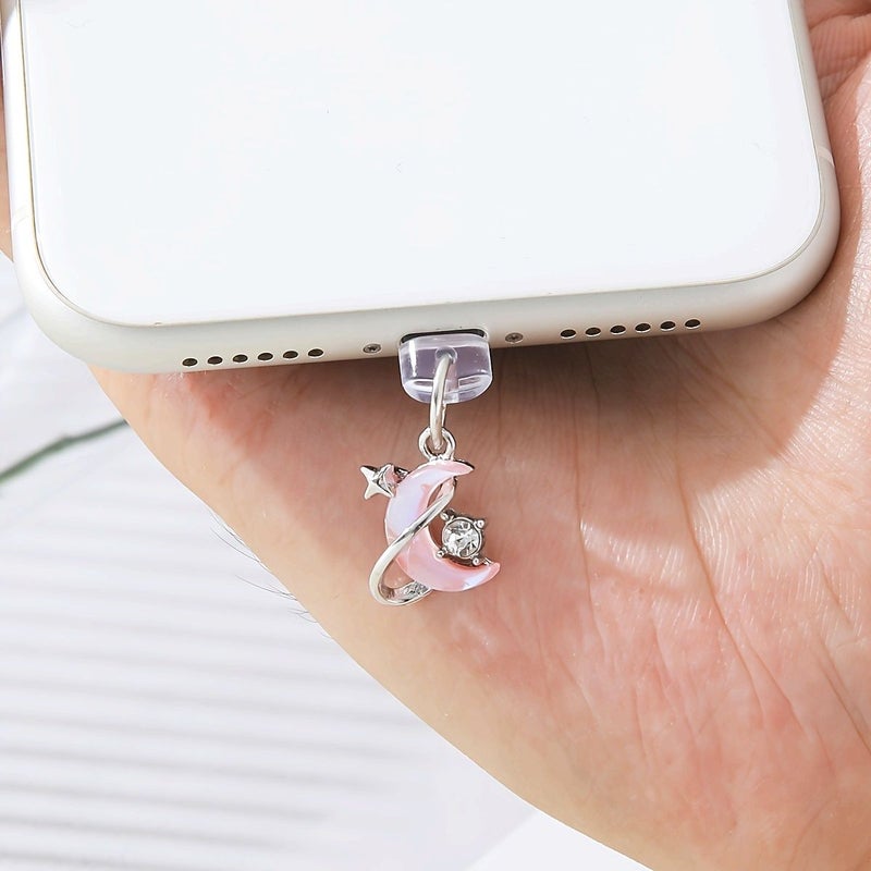 1pc Blue Wind Dream Moon Planet Pendant Dust Plug For iPhone Girl Cute Cartoon Mobile Phone Charging Port Universal Decoration Best Valentine S Day Gift - Image 1