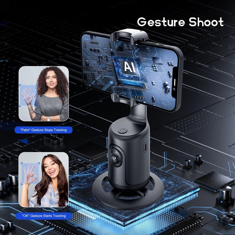 GREEN HOUSE Auto Face Tracking Phone Holder & Mount, 360Â°Fast Rotation, Gimbal Stabilizer for Influencer Content Creating Vlog, YouTube, TikTok, Gesture Recognization, GH-USTTA-BK - Image 3