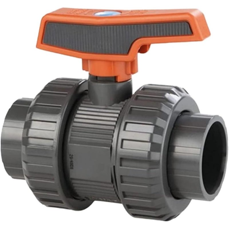 Swimming pool, agriculture, irrigation commercial plumbing use: PVC heavy duty water supply pipe fittings in white with union ball valve, 1.1/2 inch - Image 1