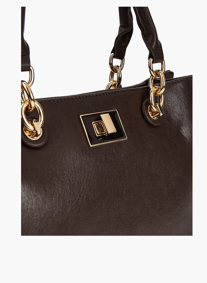 Flora Bella By Shoexpress Solid Tote Bag with Detachable Strap and Zip Closure
